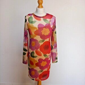 Primark UK 10 Bright Floral Mesh Bodycon Mini Dress Retro Y2K